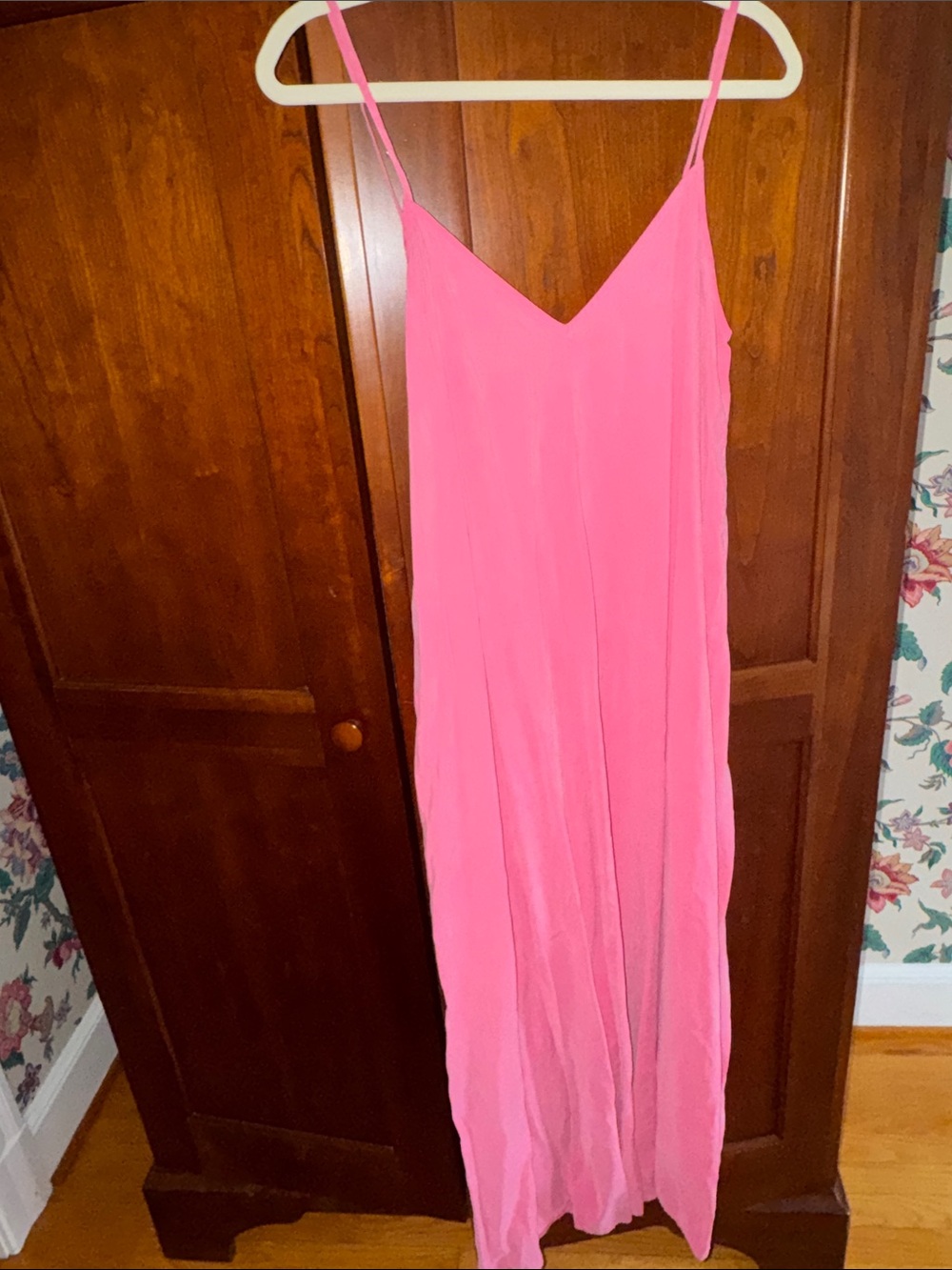 Zara Bright Pink V-Neck Spaghetti-Strap Maxi Dress